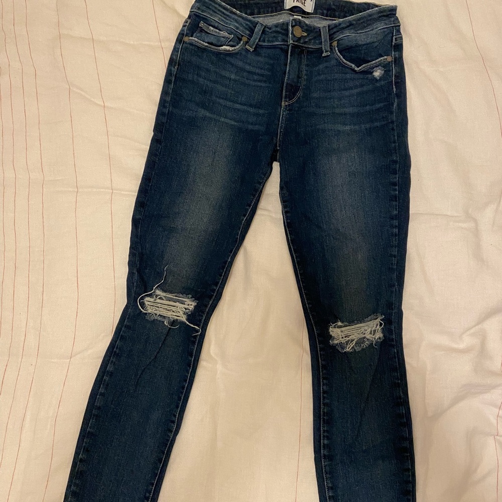 Size 28 Paige Skinny Jeans with holes in knees